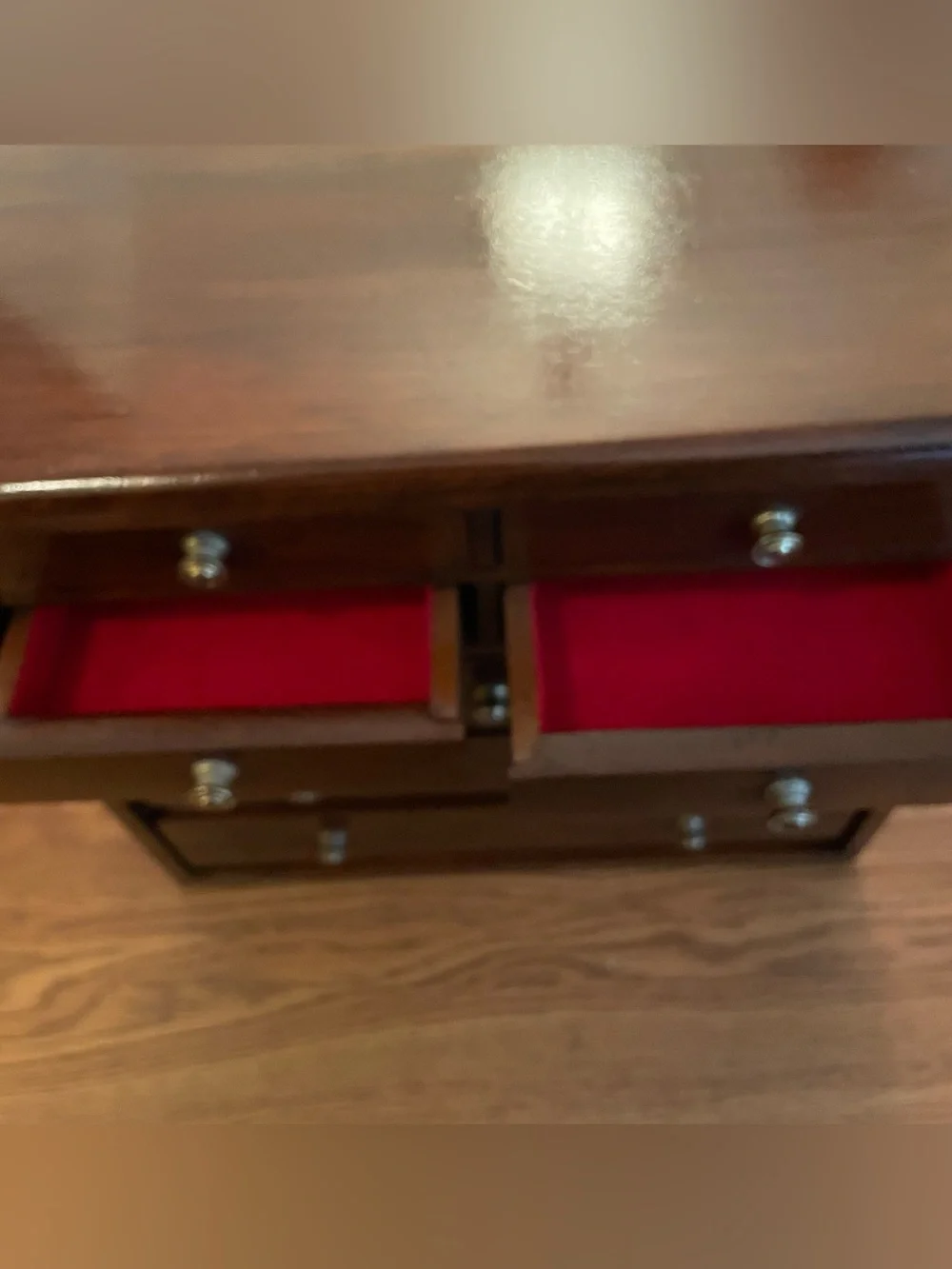 Vintage Hand Crafted Walnut 9 Drawer Jewelry Chest Felt Lined